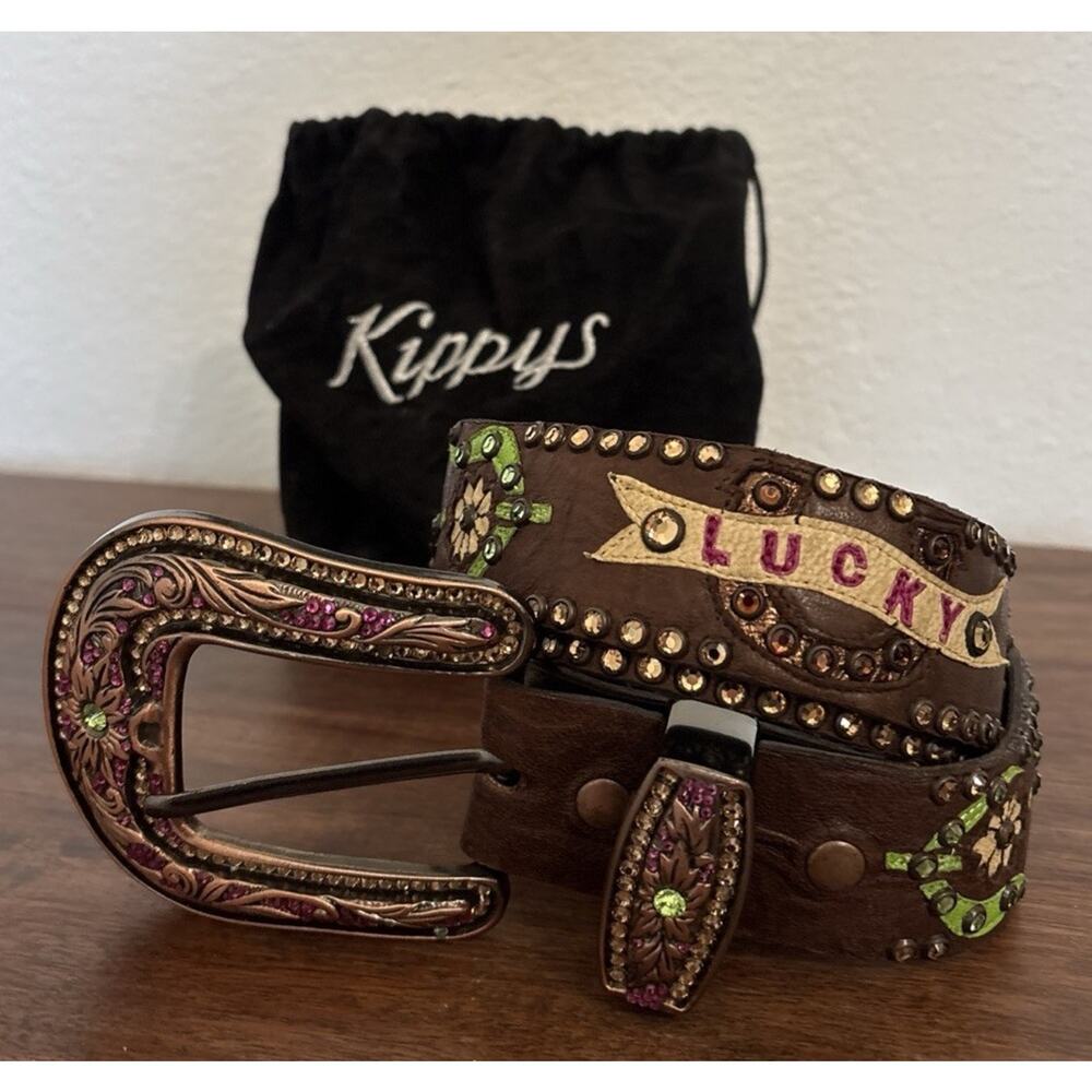 Kippys brand western-style Lucky leather belt embellished Swarovski crystals 32